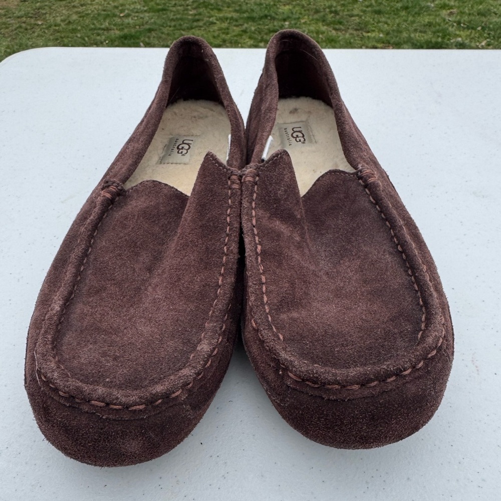 UGG MEN'S BROWN LEATHER SUEDE SLIP-ON LOAFERS DRIVING SHOES SIZE: 12 ascot - Picture 4 of 10
